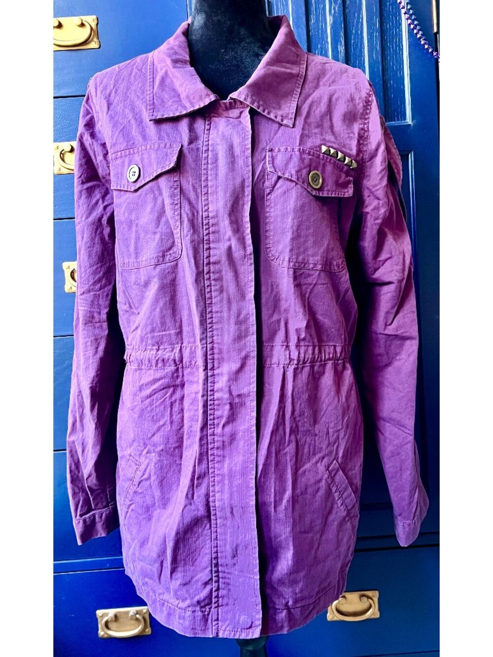 Roxy Purple Canvas Jacket Studded Buttons Zippers Pockets XL